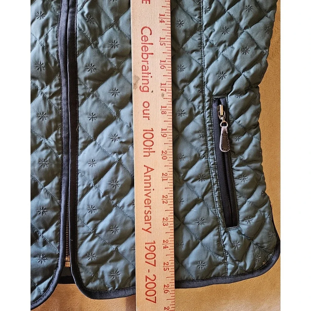 Eddie Bauer Women's Goose Down Quilted Vest Medium Tall Green Y2K Star Embroider